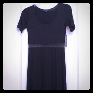 Long black dress with mesh stomach insert